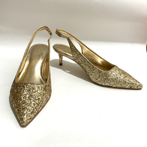 Lilly Pulitzer Shaina Slingback Gold Glitter Pump Pointed Toe Kitten Heel Shoe 8 - Picture 14 of 16